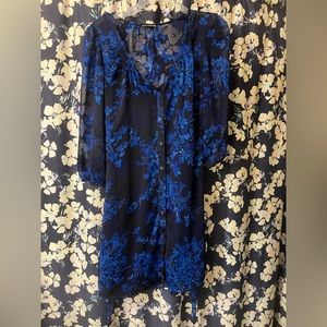 Express 2 in 1 blue floral sheer button down dress